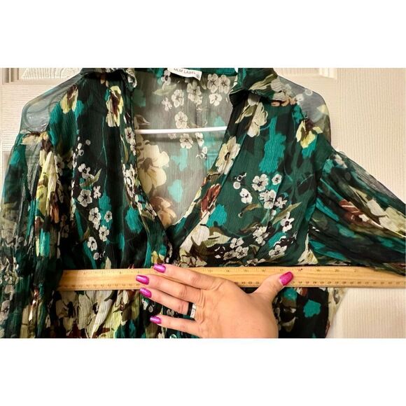 MLM Label 100% Silk Deep V-Neck Long Sleeve Floral Mini Dress Size Small - Picture 9 of 10